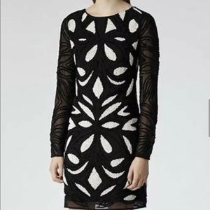 Reiss Women Black White Freda Embellished Monochrome Dress Size 4